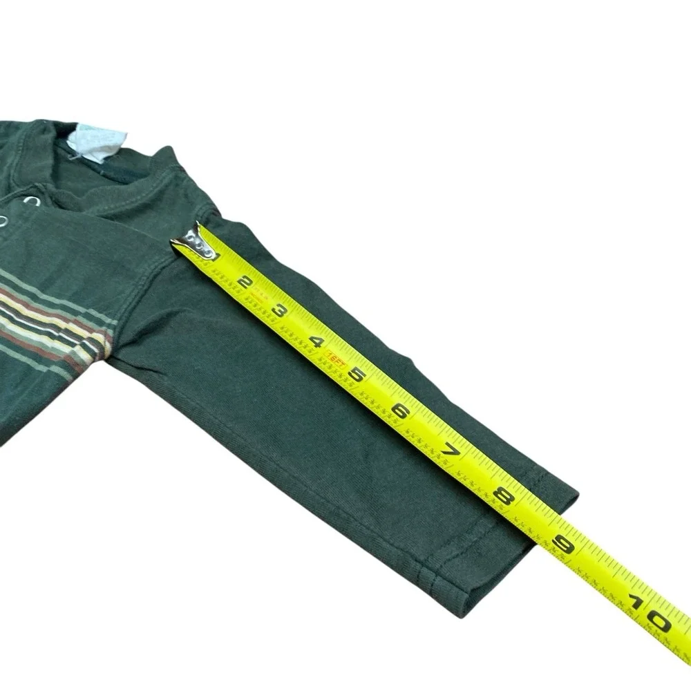 VTG 90s Baby Bodysuit Green 0-3‎ Striped Henley Bodysuit 100% Cotton Long Sleeve